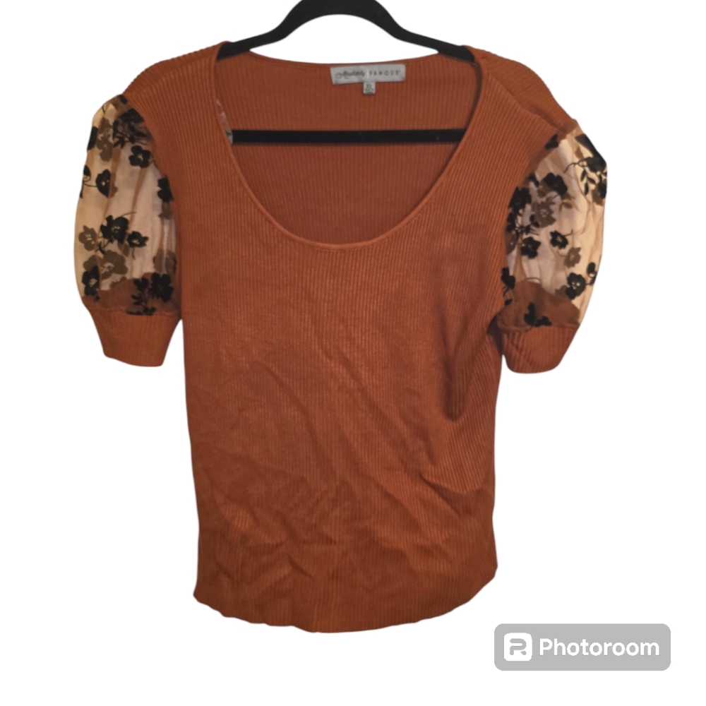 Abesolutely Famous | SalmonPuff Sleeve Blouse Xl